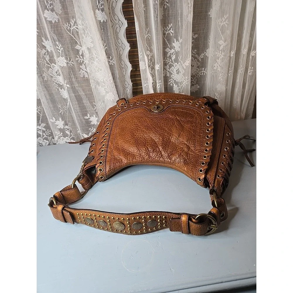 Y2K COACH Brown/Tan Leather, Chelsea Abbey Lace Up Hobo Shoulder Bag, 10971